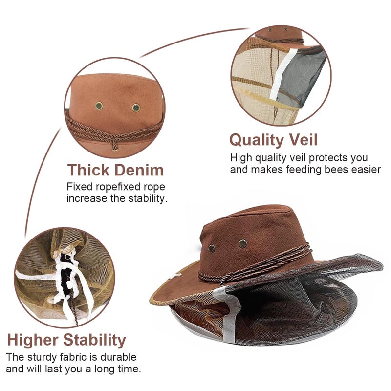 witbee Beekeeper Cowboy Hat with Veil, Beekeeping Veil Hat Beekeeping Protective Gear for Professional Beekeepers Bee Keeper Costume - Image 2